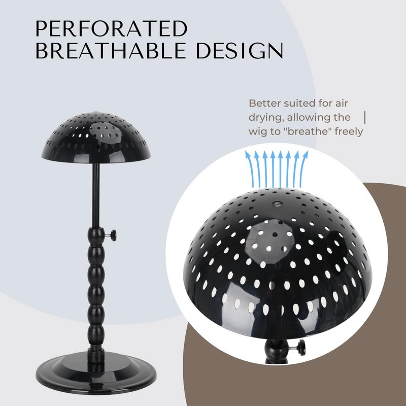 lightmay Wig Stand - Plastic Wig Stand 2 Packs Portable Foldable Wig Hat with Velvet Cover Holder Height Adjustable (12-18.8 Inches) Easy to Install Support Wig Display Stand (Black) - Image 4